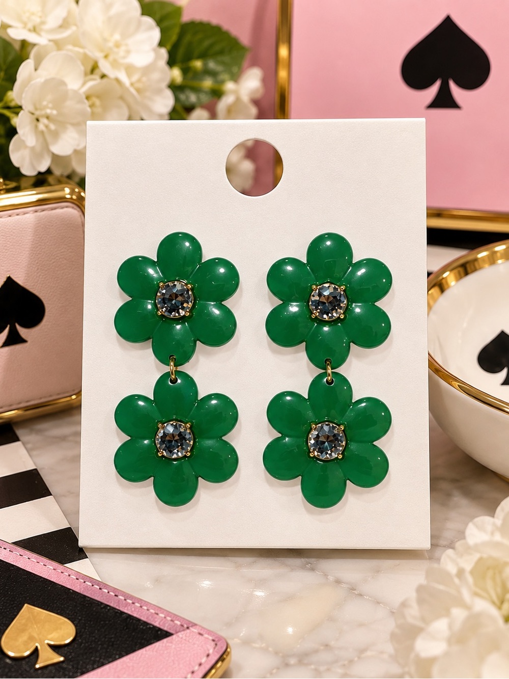 🌿 NWOT kate spade new york x Target Green Floral Linear Drop Earrings